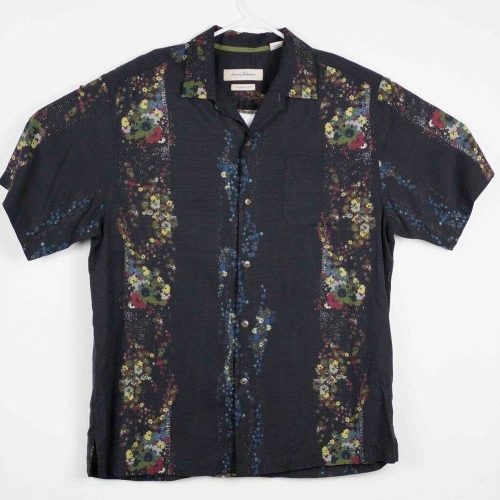 Tommy Bahama Mens Hawaiian Shirt Black Floral Orig
